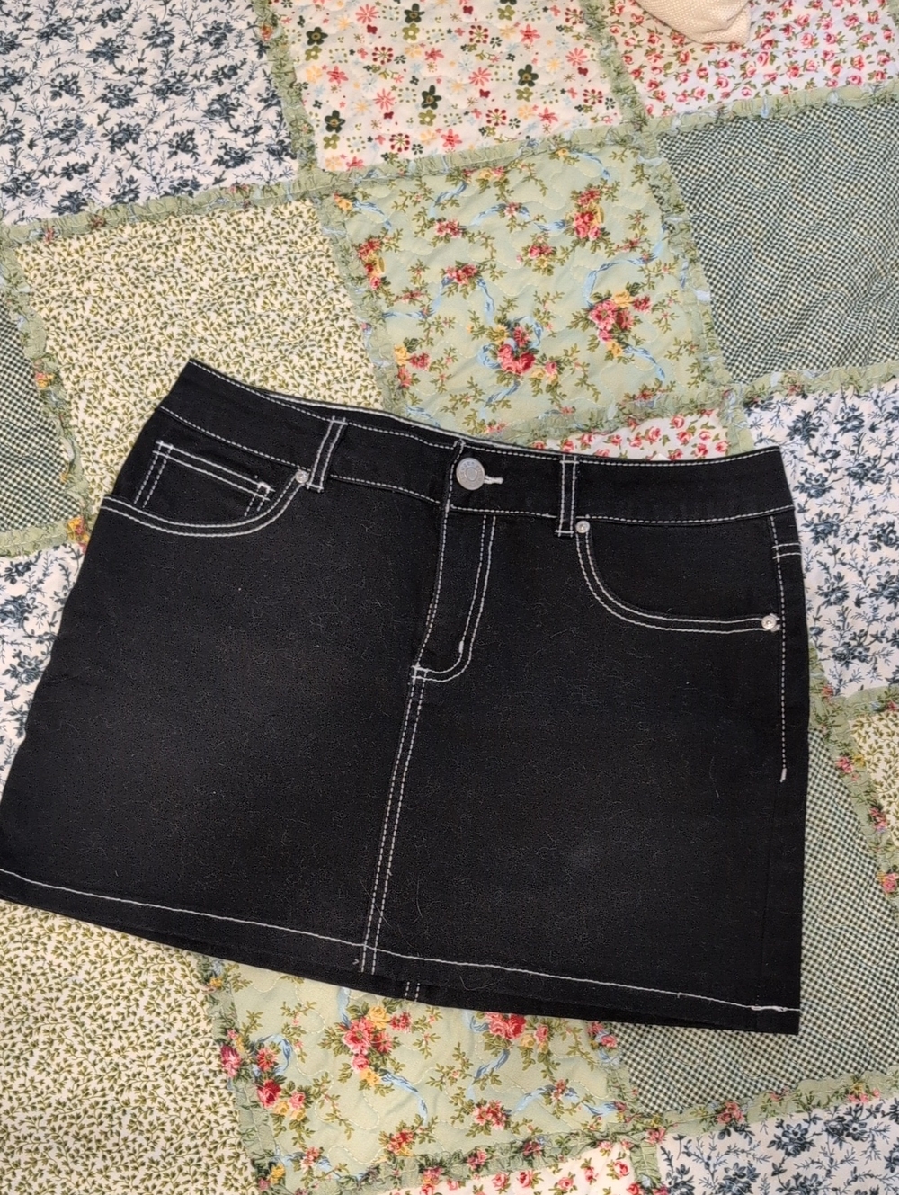 refuge Black Mini Skirt with White Contrast Stitching